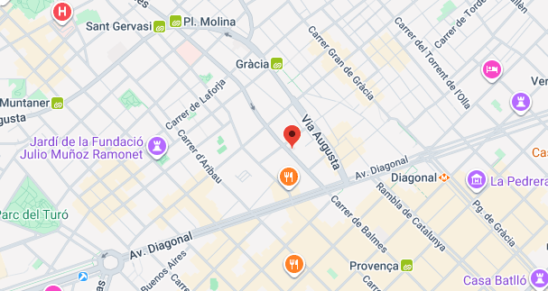 Mapa de la ubicación del despacho: Balmes 188, Barcelona, junto a Via Augusta y Diagonal